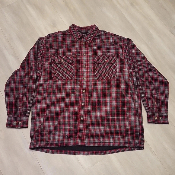 🛍David Taylor Thermal Red Plaid Collared Button Up Flannel Mens Size Large - Picture 1 of 9